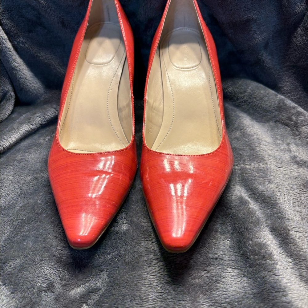 Calvin Klein Coral Glossy Heels with Pointed Toe